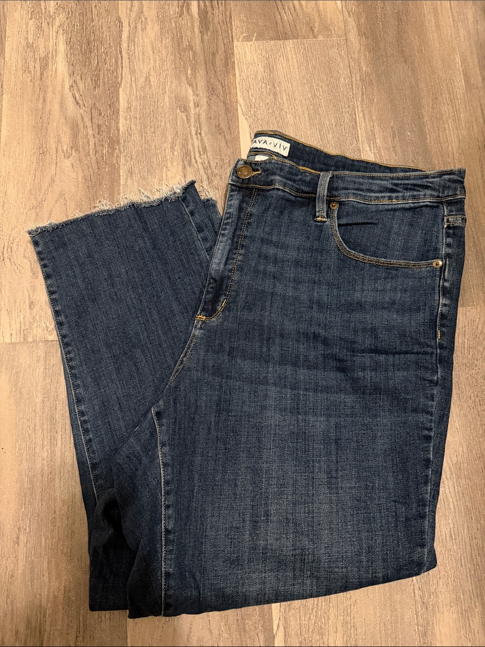 Ava & Viv Dark Blue Cropped Raw-Hem Straight Jeans